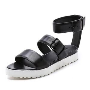 Alexander Wang Womens Kira Strappy Sandals 39/8 Black Leather Ankle Strap Chunky